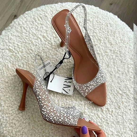 Zara | Shoes | Zara Pearl Trim Vinyl Sandals | Poshmark
